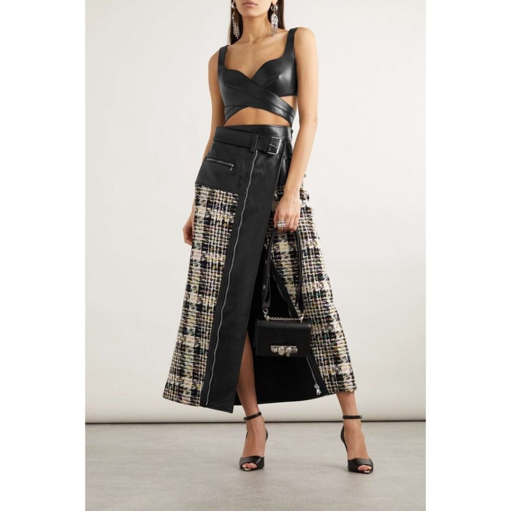 NWT Alexander McQueen Tweed and Leather Midi Skirt - Picture 15 of 15